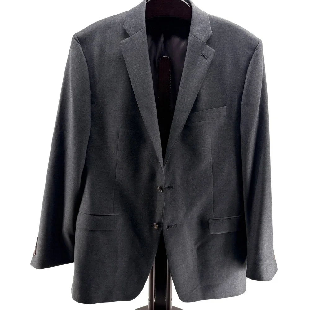 Lauren Ralph Lauren Mens 46L Charcoal Grey 100% Wool Two Button‎ Blazer Jacket